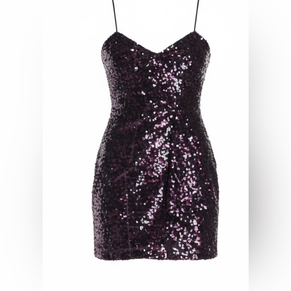 Parker Joanie Dress Mini Black Purple Sequin Dress Size 6 New With Tags-